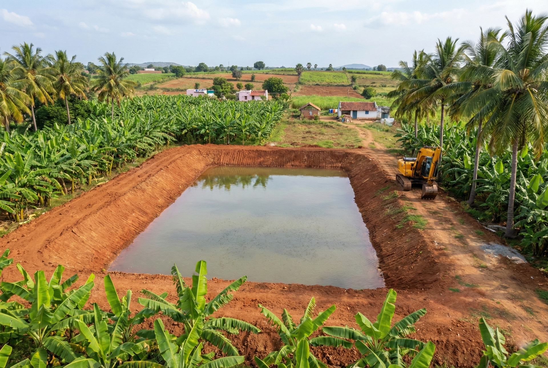 Farm pond construction for irrigation in Tamil Nadu