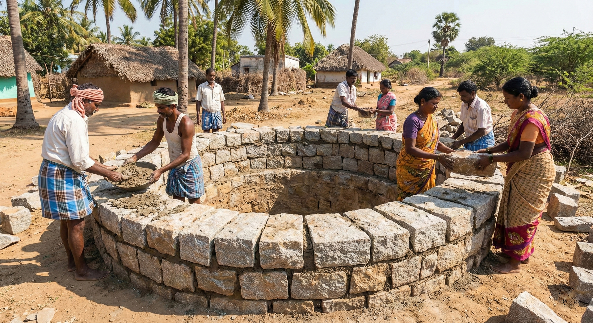 Open well safety wall construction in Tamil Nadu