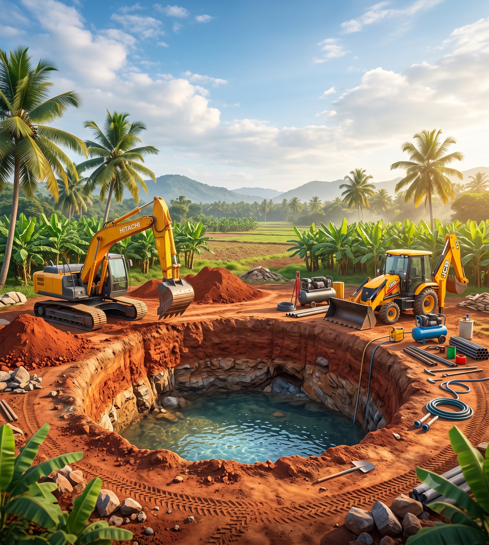 Titan open well digging and pond works service in Tamil Nadu